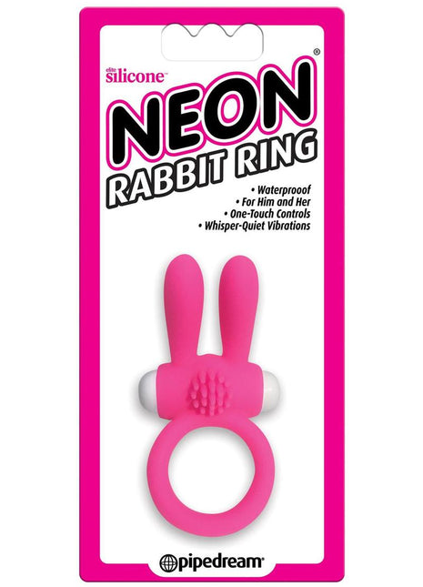 Neon Silicone Vibrating Rabbit Ring - Pink/White