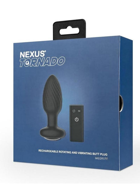 Nexus Tornado Rechargeable Silicone Rotating Butt Plug with Remote - Black - Medium