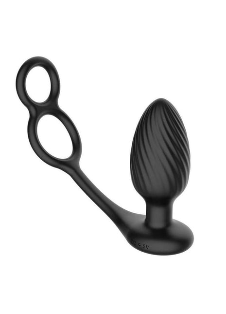 Nexus Tornado Silicone Rechargeable Remote Rotating Plug with Cock and Ball Rings - Black