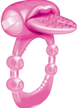 Nubbie Tongue Vibrating Silicone Cock Ring Waterproof - Magenta/Pink