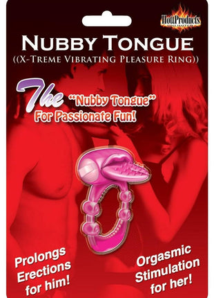 Nubbie Tongue Vibrating Silicone Cock Ring Waterproof - Magenta/Pink