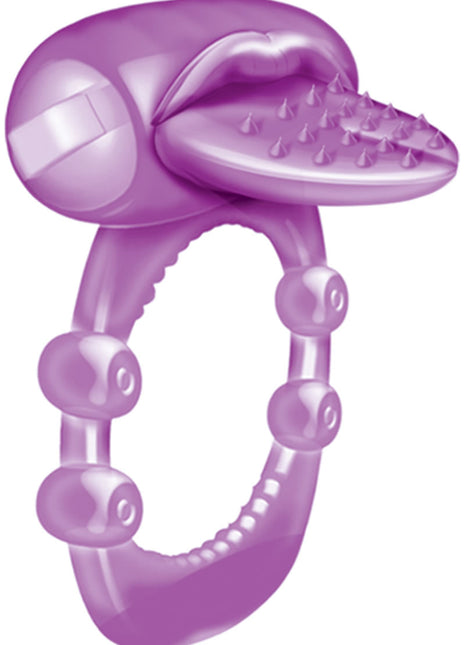 Nubbie Tongue Vibrating Silicone Cock Ring Waterproof - Purple
