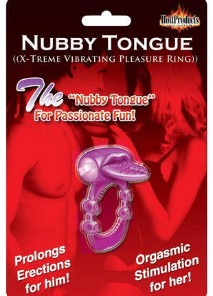 Nubbie Tongue Vibrating Silicone Cock Ring Waterproof - Purple