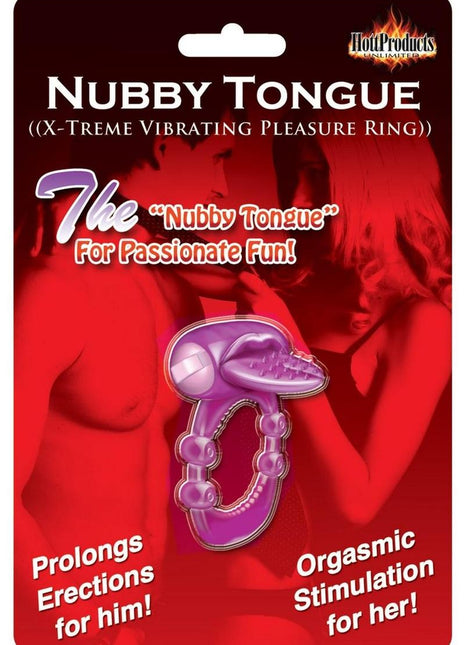 Nubbie Tongue Vibrating Silicone Cock Ring Waterproof - Purple