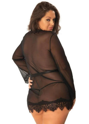 Oh LA LA Provence Short Sheer Robe - Black - 3XLarge/4XLarge