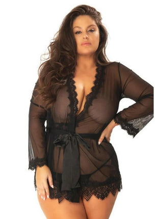 Oh LA LA Provence Short Sheer Robe - Black - 3XLarge/4XLarge