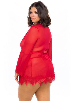 Oh LA LA Provence Short Sheer Robe - Red - 3XLarge/4XLarge