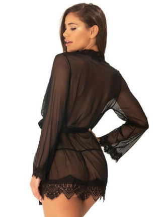 Oh LA LA Provence Short Sheer Robe - Black - Large/XLarge