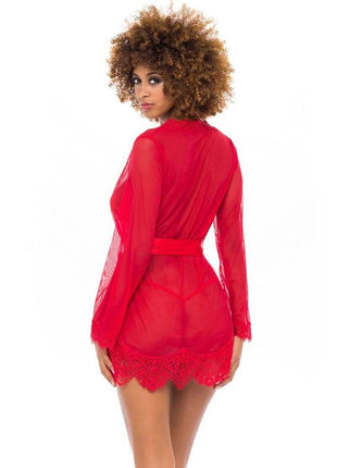 Oh LA LA Provence Short Sheer Robe - Red - Large/XLarge