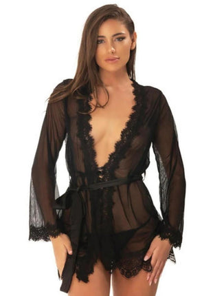 Oh LA LA Provence Short Sheer Robe - Black - Medium/Small