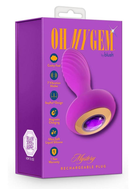 Oh My Gem Charm Rechargeable Silicone Anal Plug - Amethyst - Purple