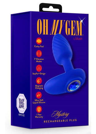 Oh My Gem Mystery Rechargeable Silicone Anal Plug - Blue/Sapphire