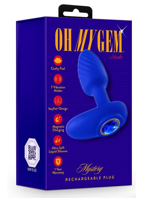 Oh My Gem Mystery Rechargeable Silicone Anal Plug - Blue/Sapphire