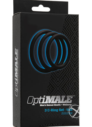 Optimale 3 C-Ring Set Silicone Cock Ring Thin - Black - 3 Piece Kit