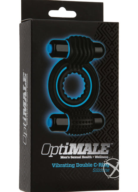 Optimale Silicone Vibrating Double Cock Ring with Dual Bullets - Black
