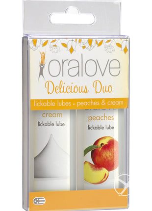 Oralove Delicious Duo Lickable Peaches and Cream Lubricant - 1oz - 2 Per Set