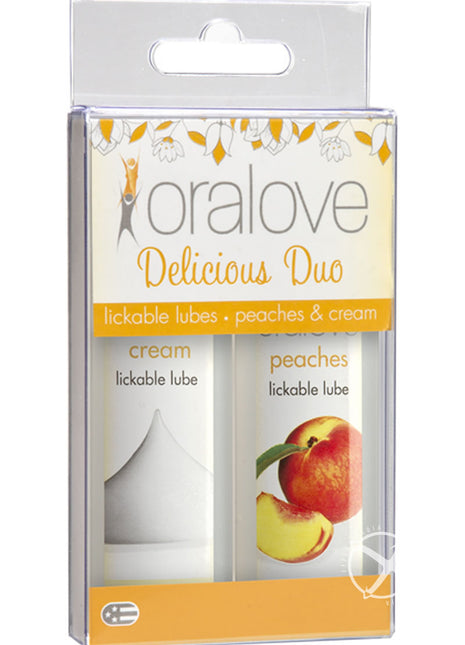 Oralove Delicious Duo Lickable Peaches and Cream Lubricant - 1oz - 2 Per Set