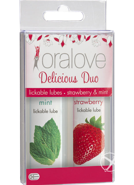 Oralove Delicious Duo Lickable Strawberry and Mint Lubricant - 1oz - 2 Per Set