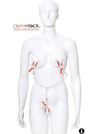 Orange Is The New Black Triple Your Pleasure Nipple and Clitoral Clamps with Chain - Orange
