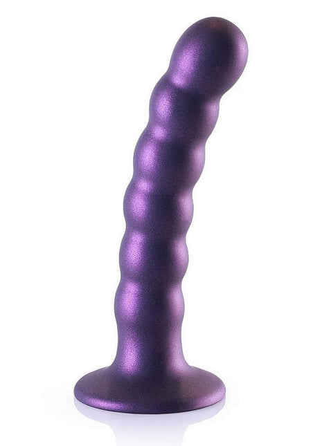 Ouch! Beaded G-Spot Silicone Dildo 5in - Metallic - Purple