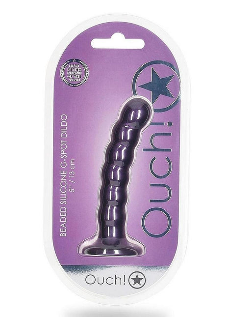 Ouch! Beaded G-Spot Silicone Dildo 5in - Metallic - Purple