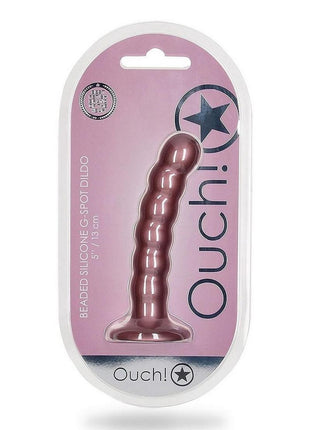 Ouch! Beaded G-Spot Silicone Dildo 5in - Metallic - Rose Gold