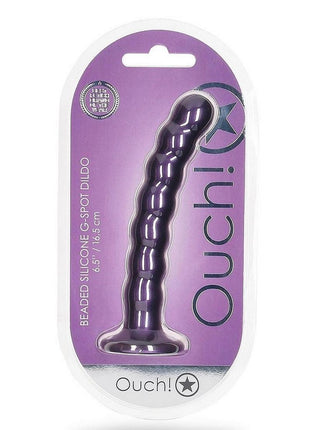 Ouch! Beaded G-Spot Silicone Dildo 6.5in - Metallic - Purple