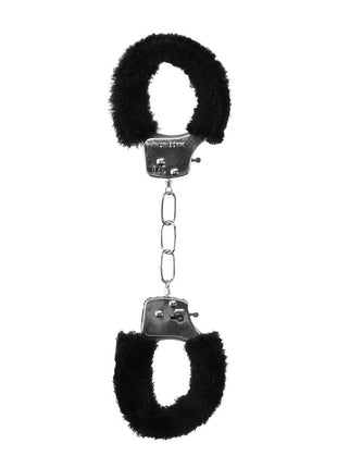 Ouch! Beginner's Furry Hand Cuffs with Quick Release Button - Black