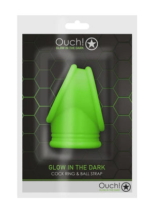 Ouch! Cock Ring and Ball Strap Silicone Separator - Glow In The Dark/Green