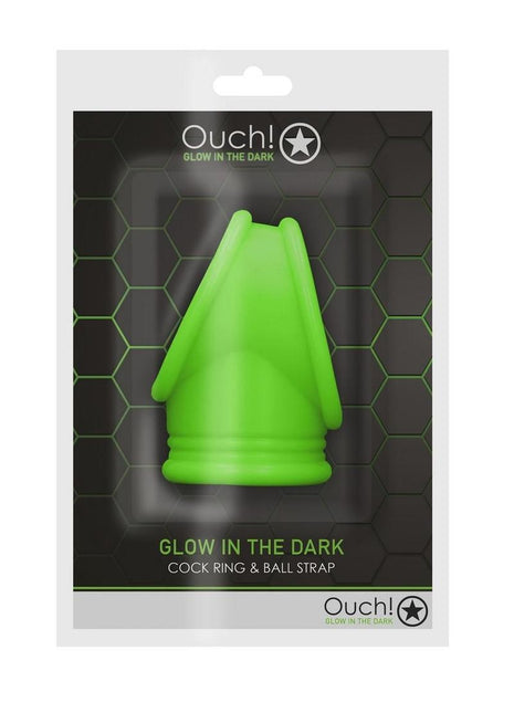 Ouch! Cock Ring and Ball Strap Silicone Separator - Glow In The Dark/Green