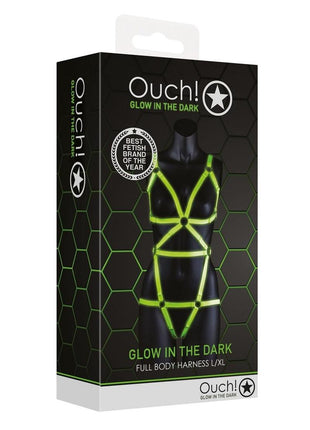 Ouch! Full Body Harness - Glow In The Dark/Green - Large/XLarge