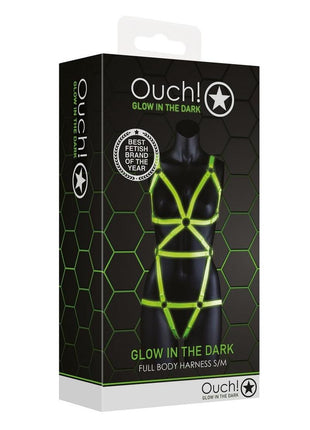 Ouch! Full Body Harness - Glow In The Dark/Green - Medium/Small