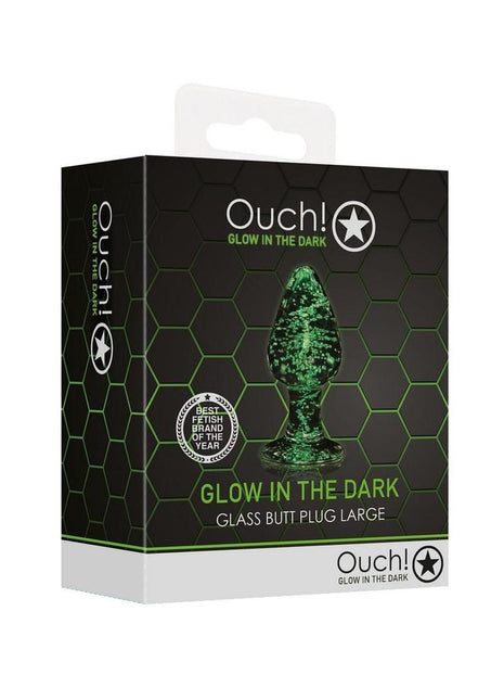 Ouch! Glass Butt Plug - Glow In The Dark/Green - Large
