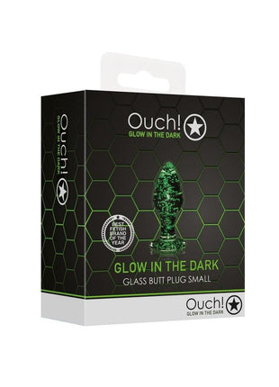 Ouch! Glass Butt Plug - Glow In The Dark/Green - Small