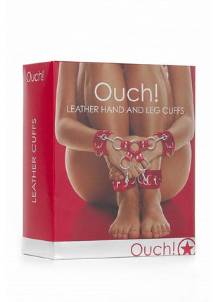 Ouch! Leather Hand and Leg Cuffs - Red