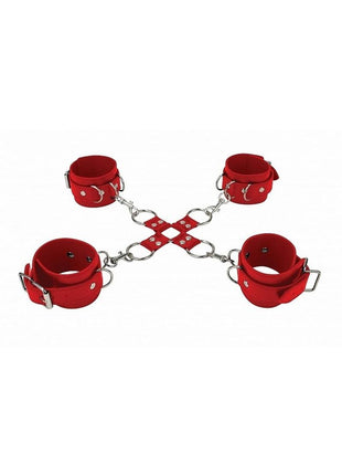 Ouch! Leather Hand and Leg Cuffs - Red