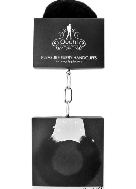 Ouch! Pleasure Furry Handcuffs - Black/Metal