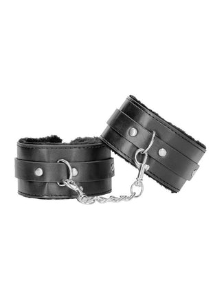 Ouch! Plush Bonded Leather Ankle Cuffs - Black