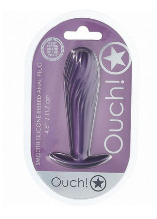 Ouch! Ribbed Anal Plug Silicone - Metallic - Purple