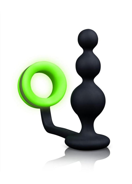 Ouch! Beads Butt Plug with Cock Ring Silicone - Glow In The Dark/Green