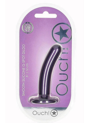 Ouch! Smooth G-Spot Silicone Dildo 5in - Metallic - Purple