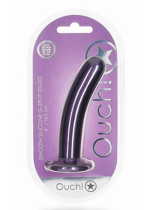 Ouch! Smooth G-Spot Silicone Dildo 6in - Metallic - Purple