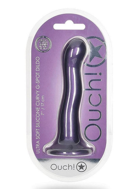 Ouch! Ultra Soft Curvy G-Spot Silicone Dildo 7in - Metallic - Purple