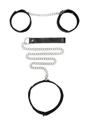 Ouch! Velcro Collar with Leash and Hand Cuffs - Black