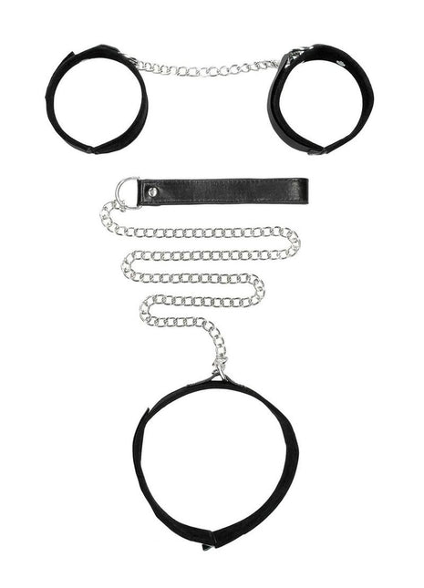 Ouch! Velcro Collar with Leash and Hand Cuffs - Black