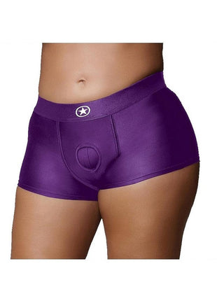 Ouch! Vibrating Strap-On Boxer Rechargeable - Purple - XLarge/XXLarge
