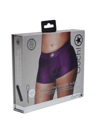 Ouch! Vibrating Strap-On Boxer Rechargeable - Purple - XLarge/XXLarge
