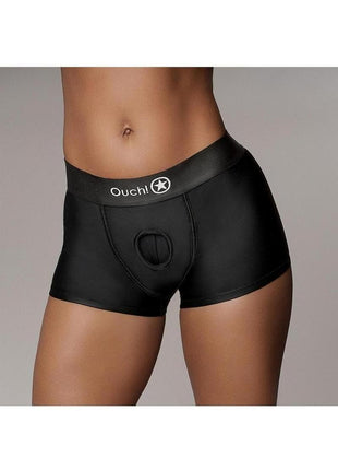 Ouch! Vibrating Strap-On Boxer Rechargeable - Black - Large/Medium