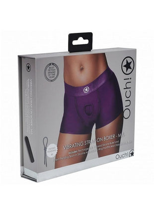 Ouch! Vibrating Strap-On Boxer Rechargeable - Purple - Large/Medium
