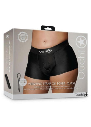 Ouch! Vibrating Strap-On Boxer Rechargeable - Black - XLarge/XXLarge